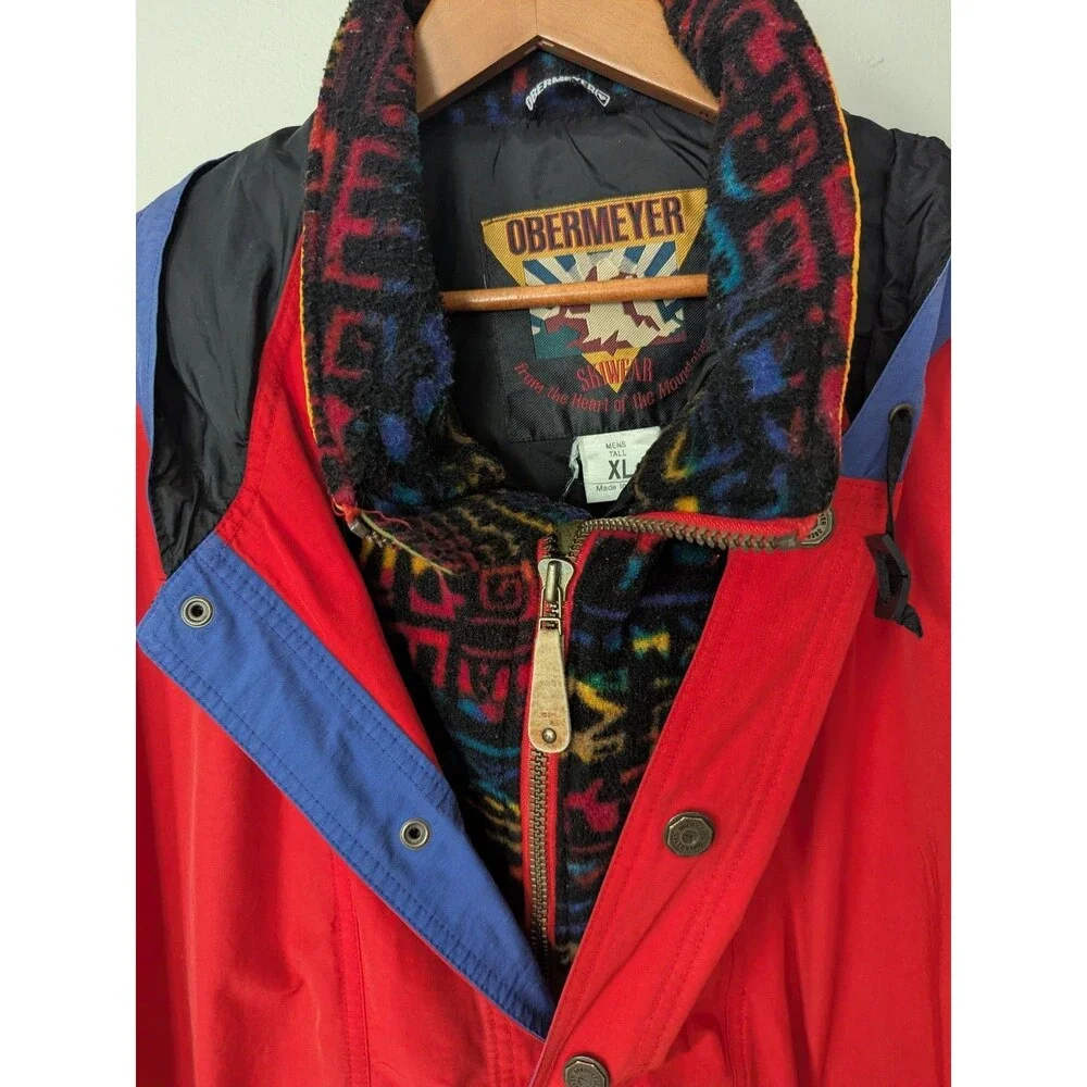 Vtg Obermeyer Ski Jacket 90s Snow Outdoor Aztec Retro Colorblock Mens XLT Tall